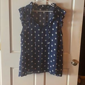 Bobeau navy and white polka dot sheer blouse